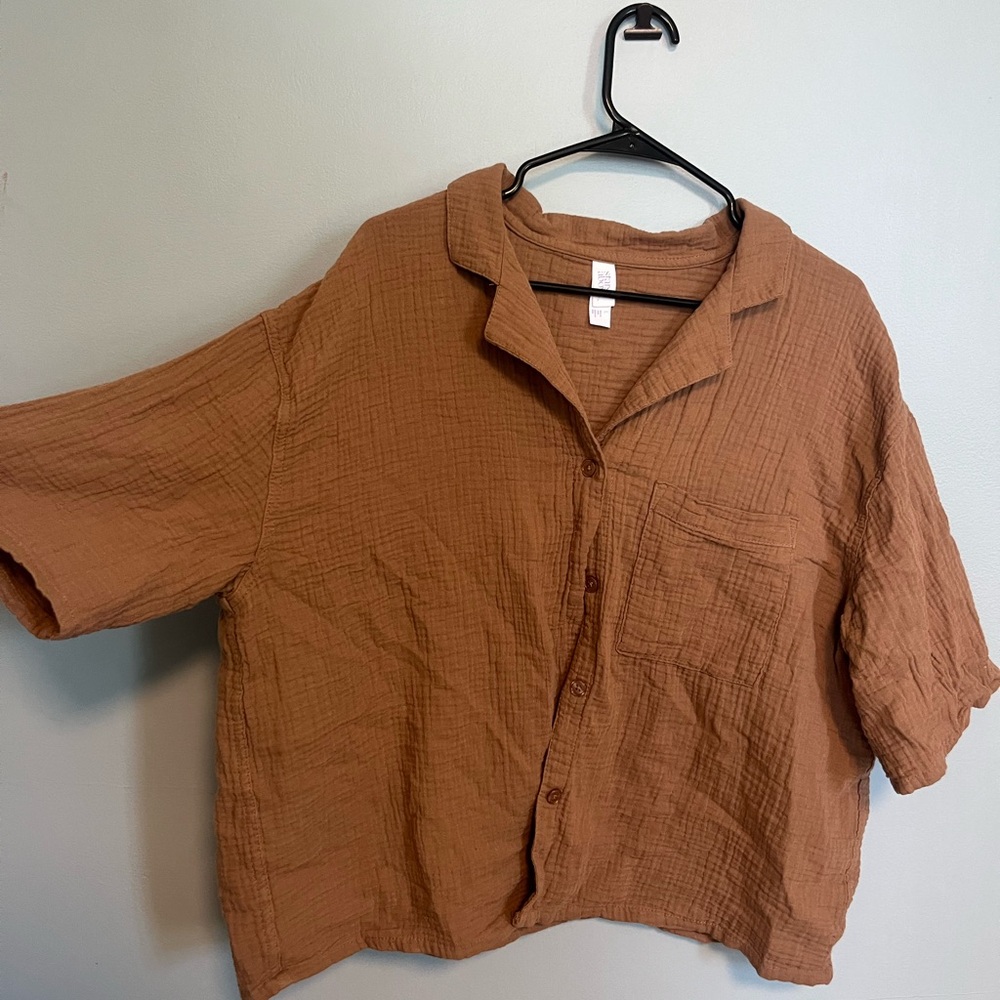 Brown Cropped Button Up